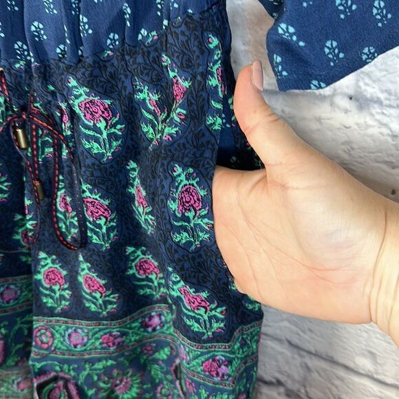 Anthropologie Kaleo Off The Shoulder Romper Navy Printed Pockets Size XS - Picture 11 of 13